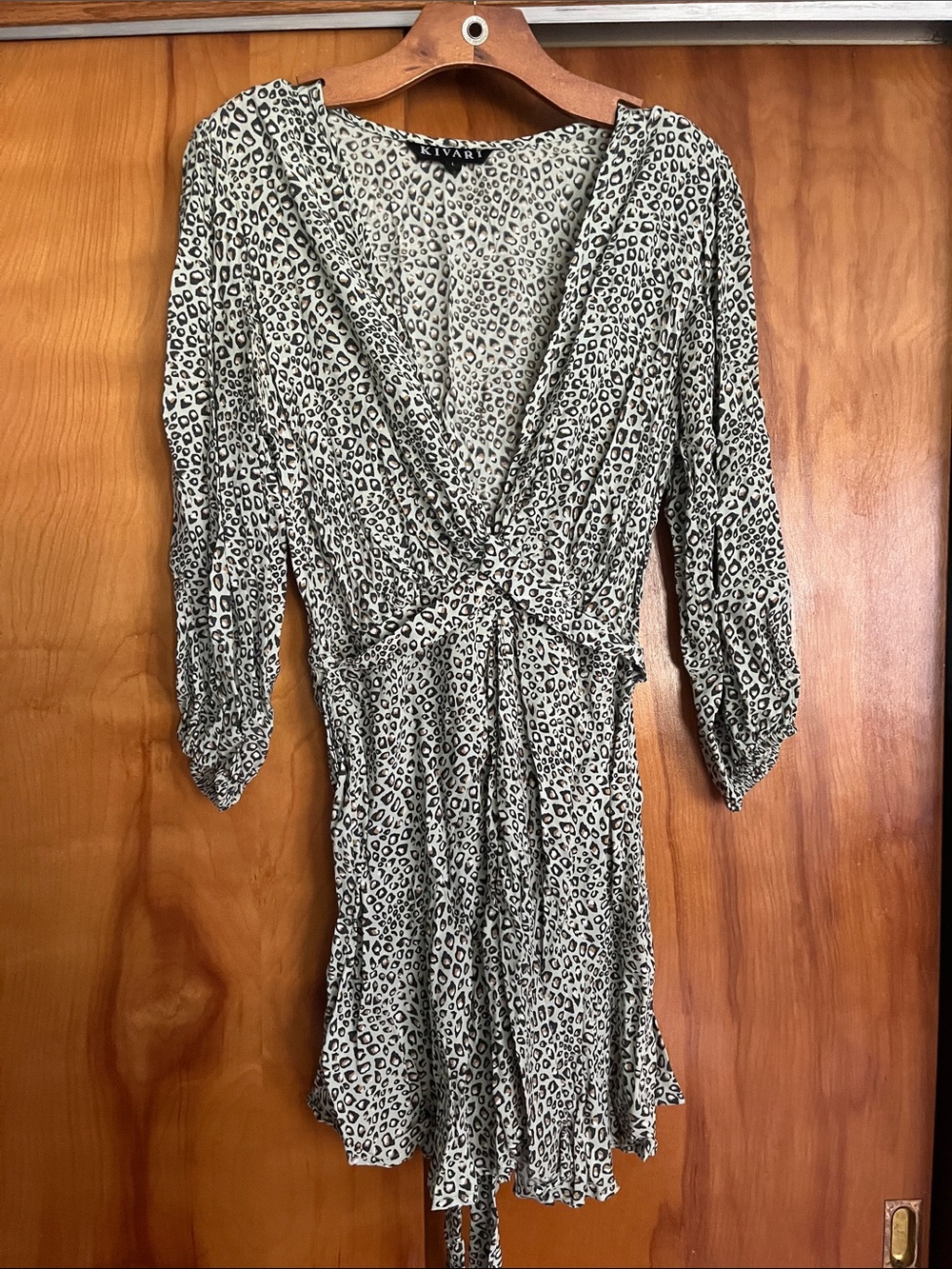Kivari Black & Cream Leopard-Print Wrap Mini Dress